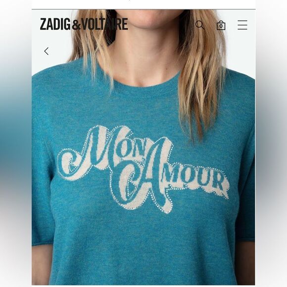 $348 ZADIG & VOLTAIRE Ida Diamante Amour Cashmere Sweater NWT FLAWED - Picture 4 of 14